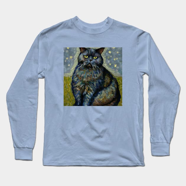 Cat Portrait in the style of Van Gogh Long Sleeve T-Shirt by Star Scrunch